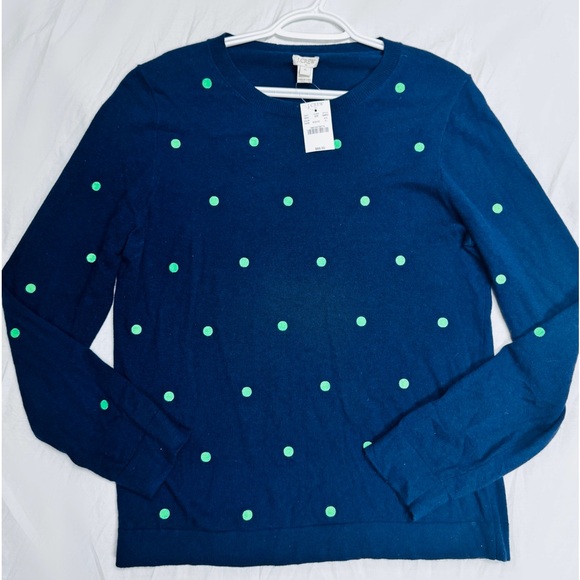 BRAND NWT J. Crew Lightweight Blue & Green Polka Dot Crewneck Sweater Size XL - Picture 2 of 4